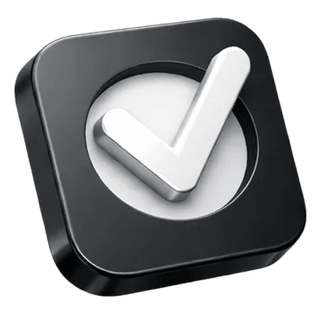 Confirmation checkmark icon rendered in 3D on the Tower Zinsmoor about page